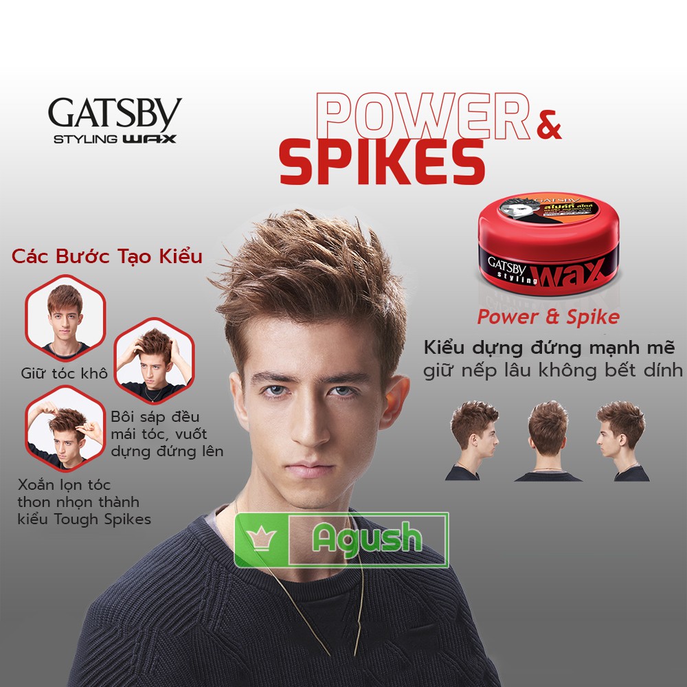Sáp vuốt tóc nam nữ thơm tạo kiểu cứng giữ nếp lâu chính hãng nhật bản Gatsby Wax Power Spikes lọ 75G mini 25G không bết