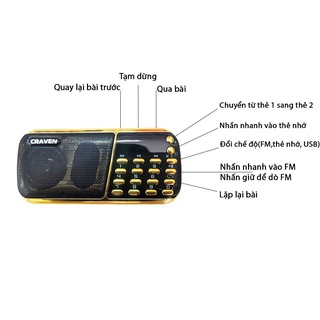 Loa nghe đài FM Craven CR-853 hỗ trợ 2 khe thẻ nhớ và 1 cổng USB - dung lượng pin khủng 6600mah