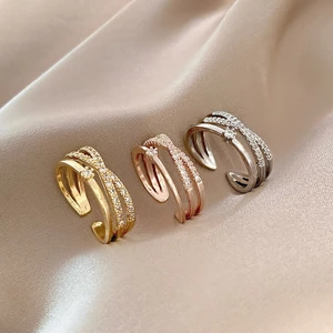 Shuling Có Thể Điều Chỉnh Nhẫn Zircon Siêu Dễ Thương Nhẫn Chữ Thập Nữ Thiết Kế Mới Cảm Giác Cao Mở Chỉ Số Nhẫn