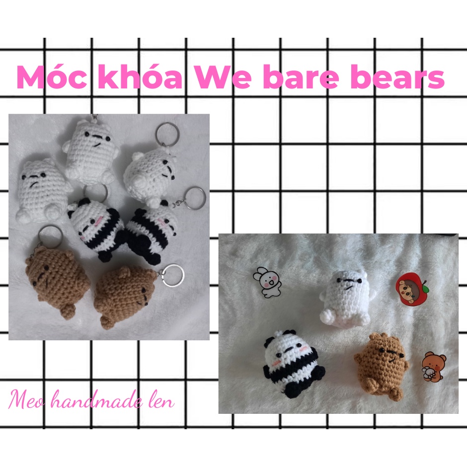 [có sẵn] Móc khóa gấu We bare bears - Handmade len -  Amigurumi (có chuông)