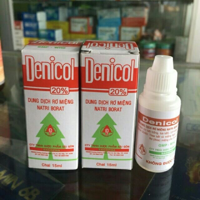 Dung dịch rơ miệng Denicol 20% được sử dụng để điều trị những vấn đề gì trong miệng?
