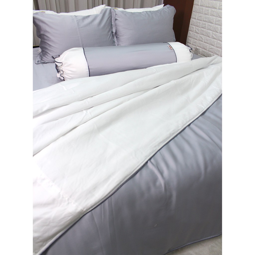 Bộ chăn ga gối ra giường lụa tencel siêu mềm mịn ghi xám sang trọng Hàn Quốc Julia 881