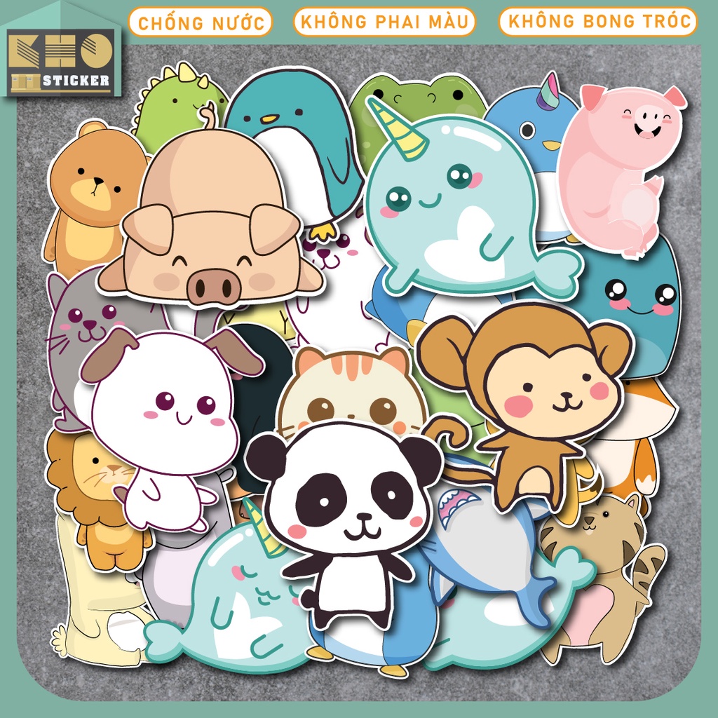 Combo 50 Sticker Kawaii chống nước sticker dán laptop, điện thoại, đàn ...