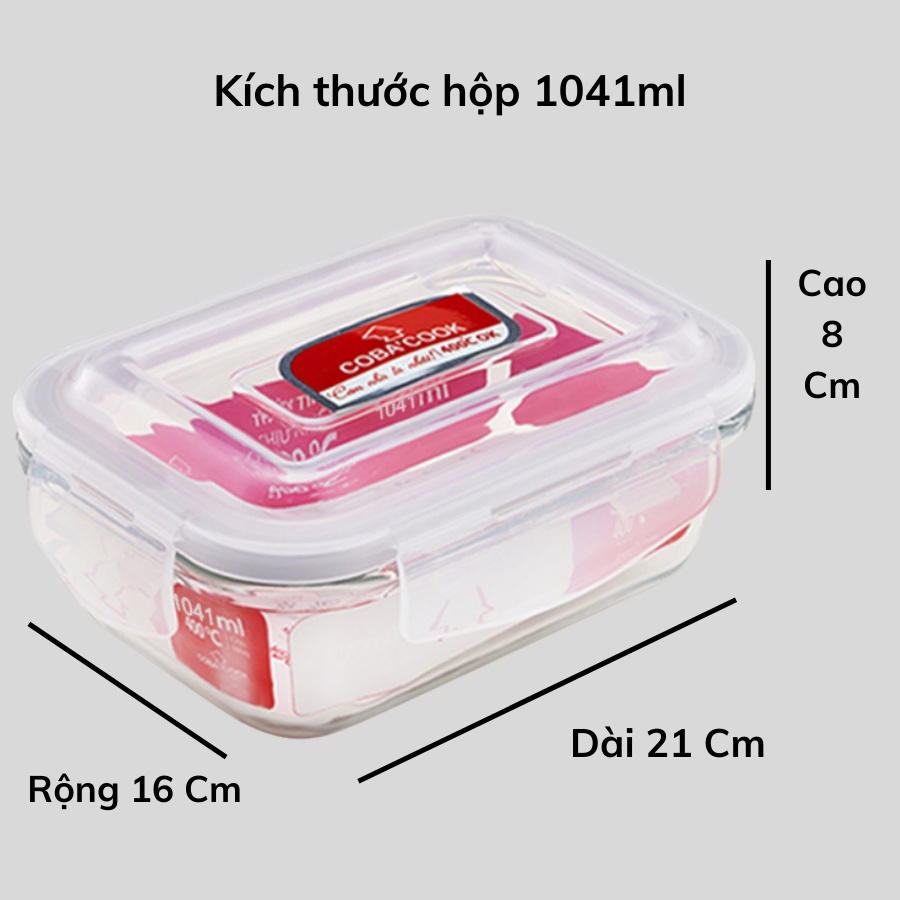 Mô tả Hộp Thủy Tinh Bảo Quản Thực Phẩm Chịu Nhiệt COBACOOK Hình Chữ Nhật- CBHL370XA - 6