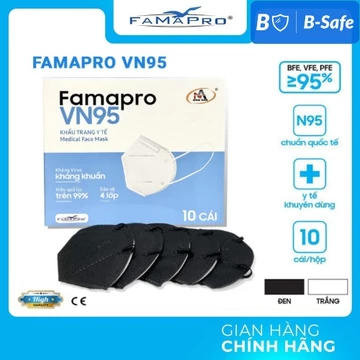 VN95 (N95)- HỘP 10 CÁI Màu Đen] Khẩu trang y tế N95 Màu Đen kháng khuẩn 4 lớp Famapro VN95