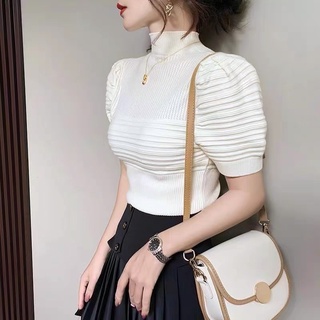 Áo len nữ tay bồng cổ 3 phân sóng ngang ngực mẫu mới, Dài tay và ngắn tay 127 283