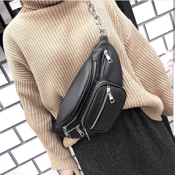Women's PU Leather Belt Bag – Black