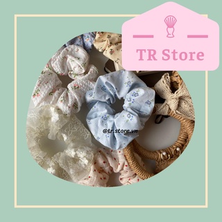 Scrunchies hoạ tiết hoa nhí và ren phồng lớn cột tóc XL