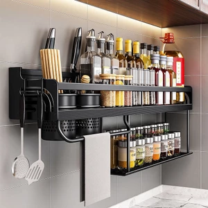 KỆ GIA VỊ TREO TƯỜNG 2 TẦNG ĐỰNG SẮP XẾP VẬT DỤNG NHÀ BẾP, KỆ NHÀ BẾP TREO TƯỜNG