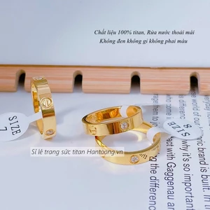 Nhẫn titan nữ không gỉ mạ vàng 18k thiết kế hoạ tiết đính đá phong cách hàn quốc thời trang