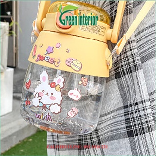 Bình giữ nhiệt 900ml Greeninterior, bình đựng nước siêu dễ thương tặng kèm dây đeo Màu Vàng