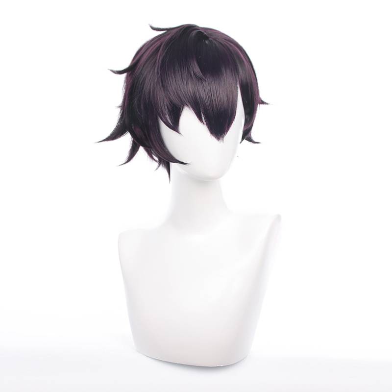 Gh ANYCOLOR Vtuber - Shoto Cosplay Tóc Giả Anime Shxtou Ngắn Tím Đậm Xoăn Tóc Lông Tơ Tóc Giả Halloween