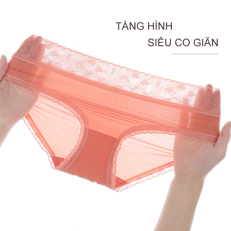 Quần lót nữ lụa băng - quần chip nữ tàng hình cạp ren họa tiết tim - có bigsize - mã FLQ44