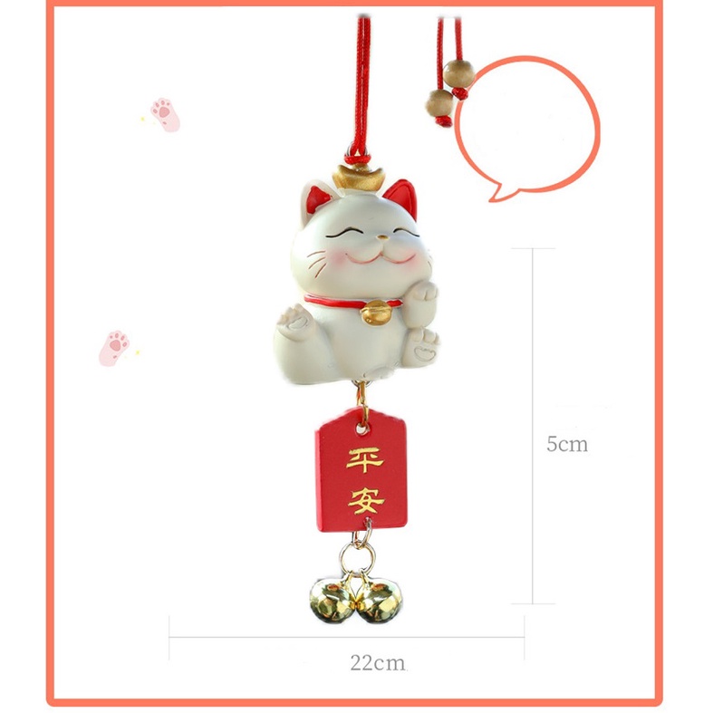 Dây treo trang trí gương chiếu hậu xe hơi hình mèo may mắn
