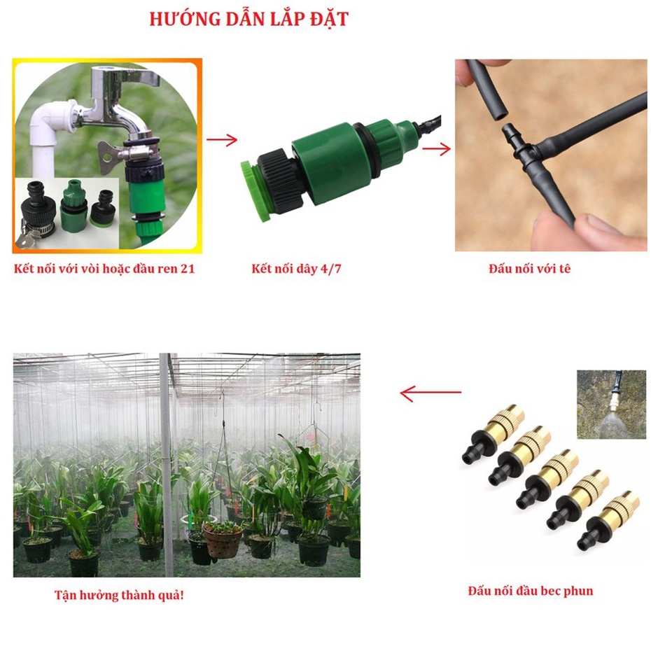 Bộ Kit tưới Phun Sương Làm Mát, Tưới Cây Bằng đầu  Béc Đồng - Tưới Cây Cảnh, Làm Mát Không Khí