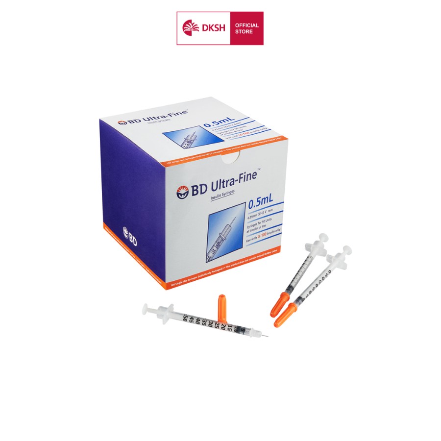 Bơm tiêm insulin Becton Dickinson Ultra-Fine™ 6mm, 0.5cc 31G dành cho người điều trị tiểu đường, hộp 10 túi (10 cây/túi)