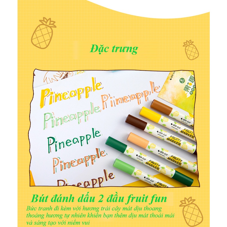 Set 6 Bút Dạ đánh dấu nhớ dòng 2 Đầu STA FRUITY MARKET Light Color Thơm Ngát Mùi Dứa Ấn Tượng Độc Đáo. MS: STA3201