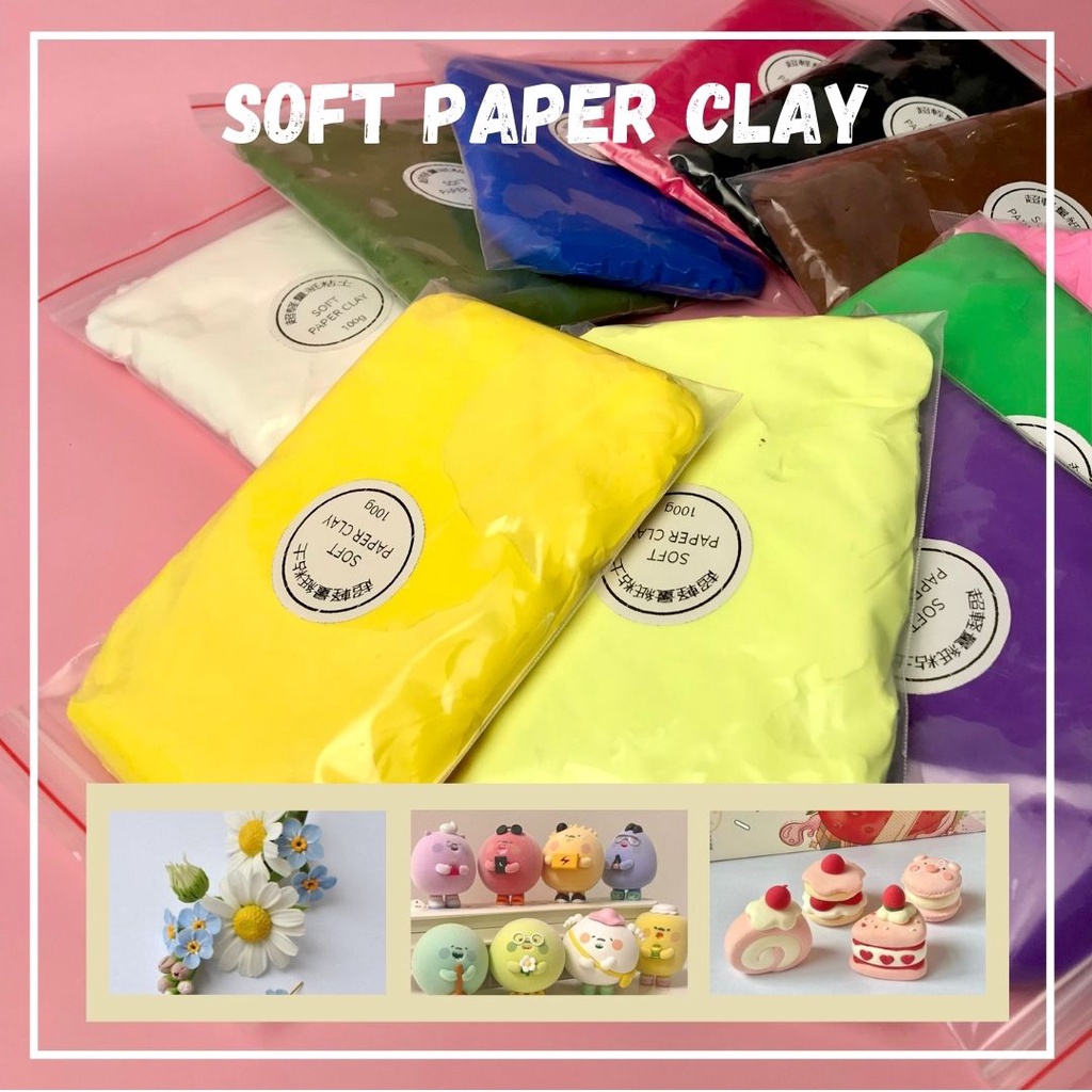 Đất sét tự khô, đất sét giấy, bột giấy Nhật Bản nhiều màu SOFT PAPER CLAY gói 100g – chuyên cho thợ