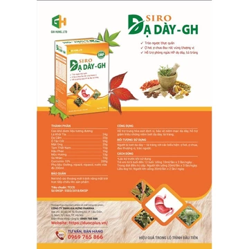 Siro dạ dày GH , hộp 20 gói, hỗ trợ giảm đau dạ dày, giảm trào ngược dạ dày, giảm ợ chua ợ nóng, nghẹn cổ