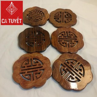 LÓT LY BỘ 6 CÁI CHỮ PHÚC BẰNG GỖ HƯƠNG SIÊU CHẤT ( ẢNH THẬT)