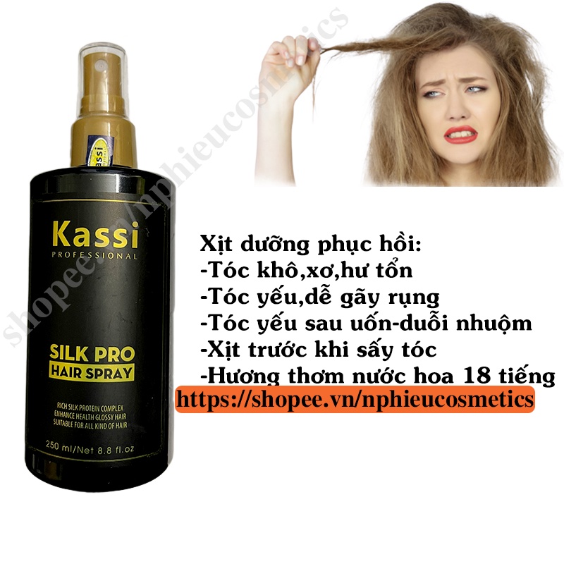 Xịt dưỡng tóc Kassi 250ml phục hồi hư tổn, bổ sung dưỡng chất và tăng độ ẩm
