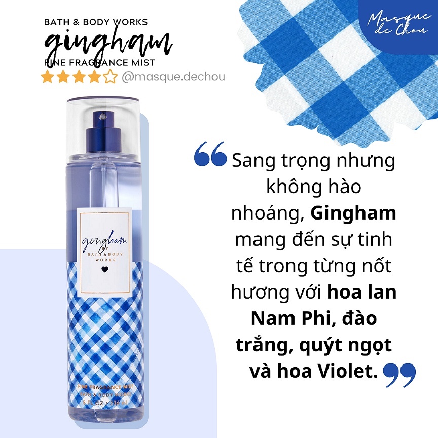 Body mist, Xịt Thơm Toàn Thân Gingham 236ml Nhẹ Nhàng, Tinh Tế