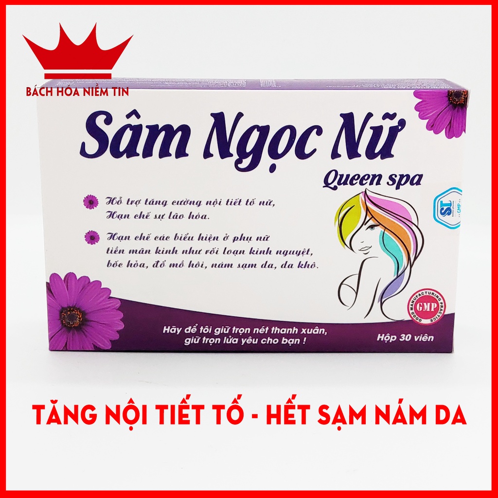 Viên uống tăng nội tiết tố nữ SÂM NGỌC NỮ Queen Spa, giảm nám sạm da, ổn định vòng kinh, tăng sinh lý nữ – Vỉ 30 viên