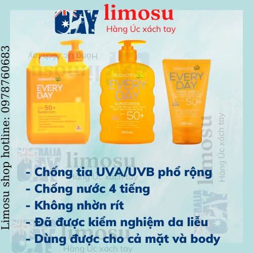 Kem chống nắng Woolworths Úc kem chống nắng body 1 lít kem chống nắng can 50SPF++ (date 2026)