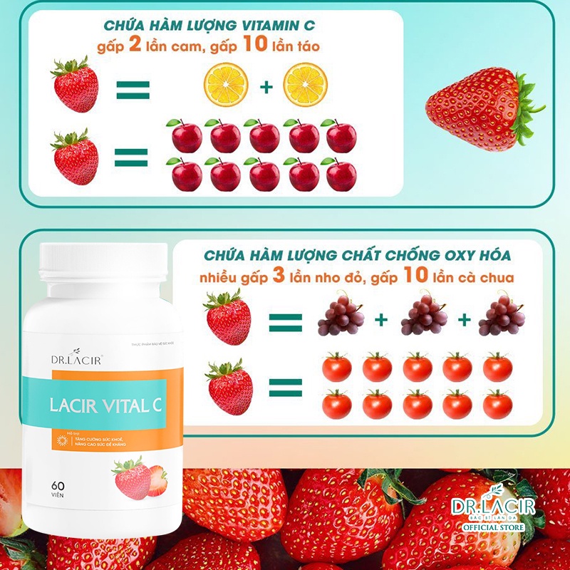 Viên Uống Vitamin C hỗ trợ tăng miễn dịch, giúp hấp thu glutathione và collagen DR.LACIR – Hộp 60 viên DR130