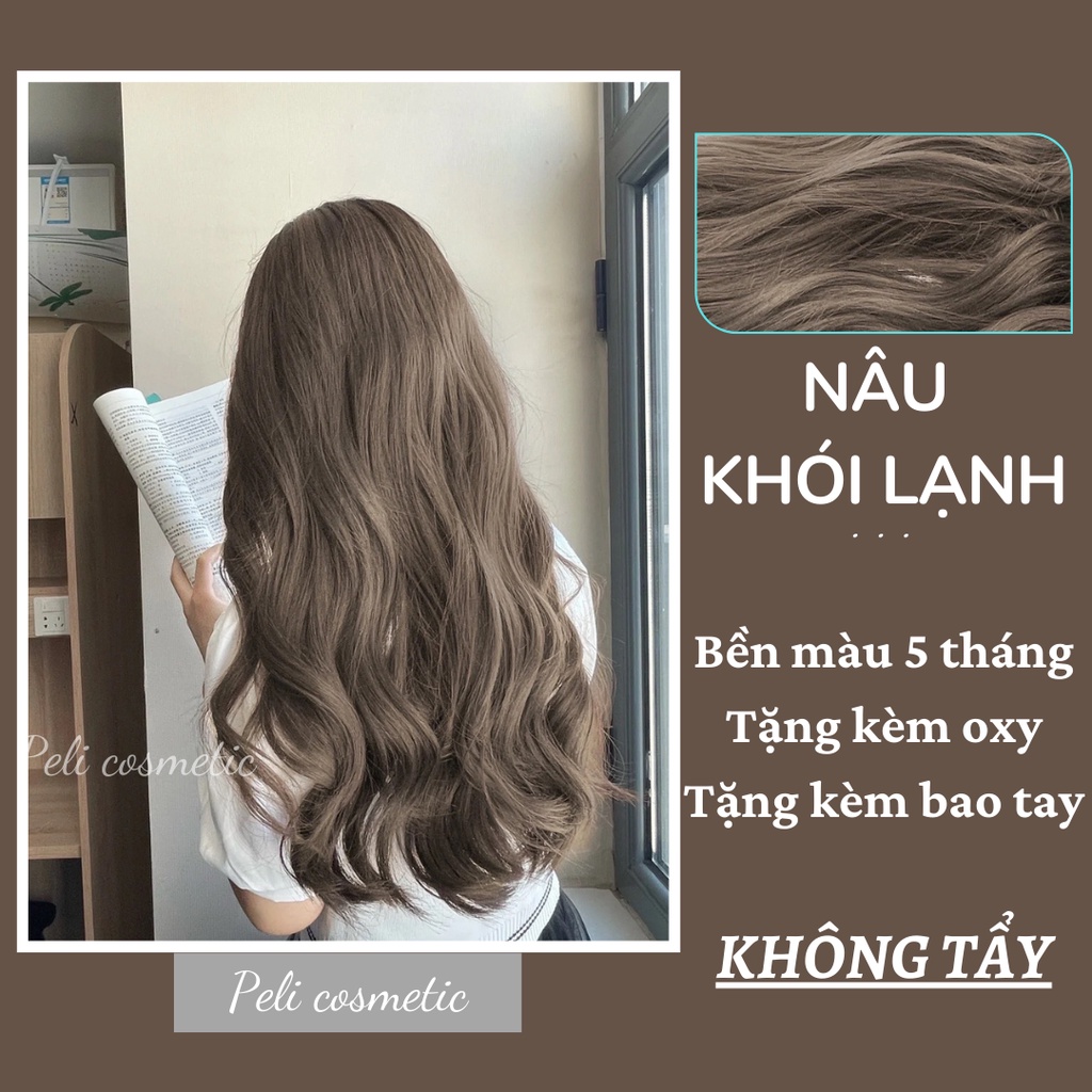 thuốc nhuộm tóc . nhuộm tóc màu nâu khói lạnh , [ thuốc nhuộm tóc tặng kèm oxy trợ dưỡng và bao tay ]