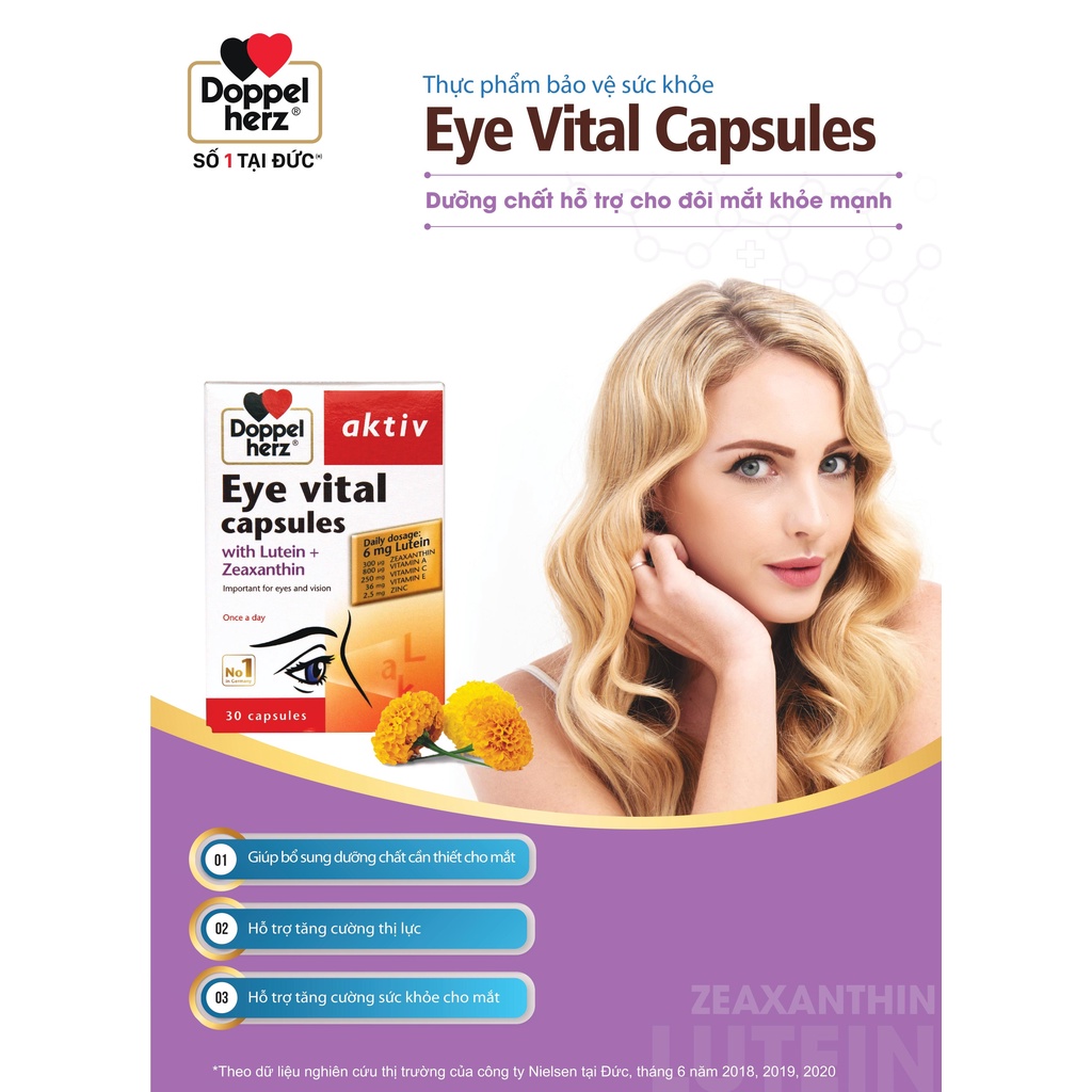 Viên uống chống mỏi mắt, tăng cường thị lực Doppelherz Eye Vital Capsules (Hộp 30 viên)