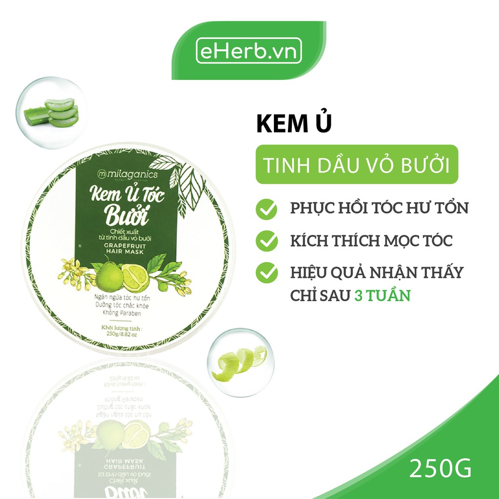 Kem Ủ Tóc Bưởi Phục Hồi Tóc Hư Tổn, Kích Mọc Tóc Tinh Dầu Bưởi Nguyên Chất MILAGANICS 250gr (Hũ)