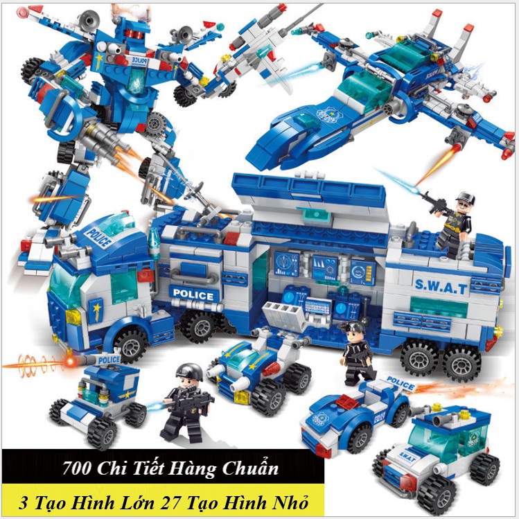 [700 CHI TIẾT-HÀNG CHUẨN] BỘ ĐỒ CHƠI LẮP GHÉP XẾP HÌNH XE CẢNH SÁT, XE OTO SWAT, DỒ CHƠI MÁY BAY, MÔ HÌNH ROBOT