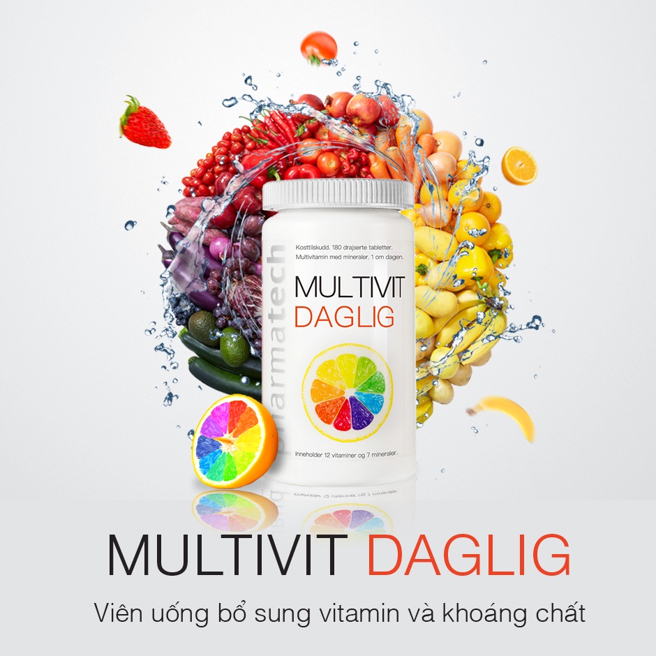 Viên uống bổ sung vitamin bảo vệ sức khỏe MULTIVIT DAGLIG Lọ 180 Viên