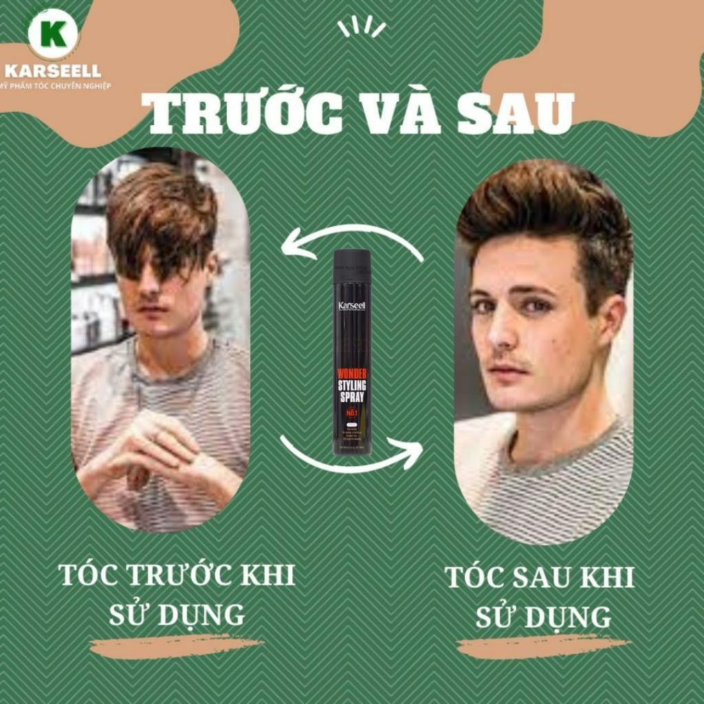 Gôm xịt tóc nam mềm giữ nếp tóc lâu, keo xịt tóc tạo phồng hương nước hoa chuyên dụng salon chính hãng Karseell 400ml