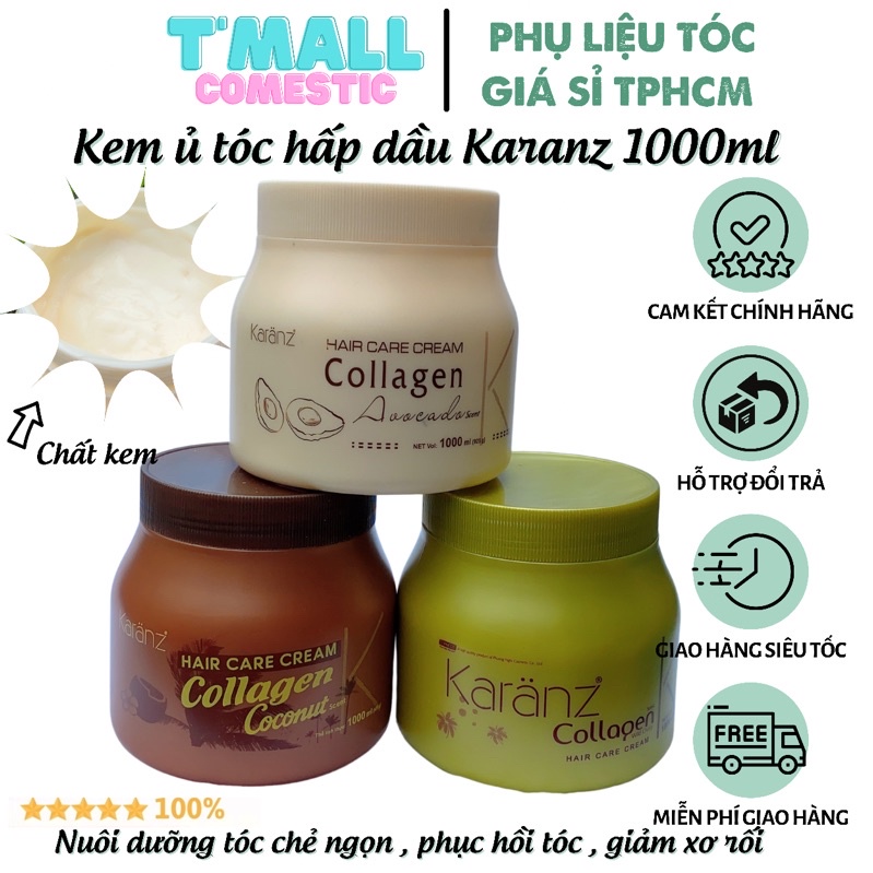 Kem ủ tóc KARANZ 1000ML Collagen giúp tái tạo làn tóc óng ả phục hồi tóc hư tổn