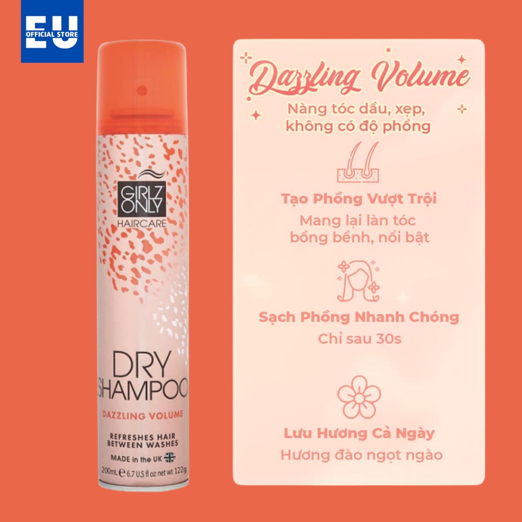 Dầu Gội Khô Girlz Only Party Nights / Dawn ‘Til Dusk / Dazzling Volume / No Residue Nude 200ml