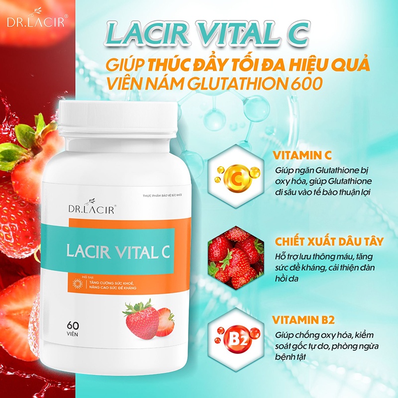 Viên Uống Vitamin C hỗ trợ tăng miễn dịch, giúp hấp thu glutathione và collagen DR.LACIR – Hộp 60 viên DR130