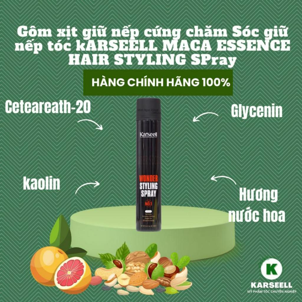 Gôm xịt tóc nam mềm giữ nếp tóc lâu, keo xịt tóc tạo phồng hương nước hoa chuyên dụng salon chính hãng Karseell 400ml