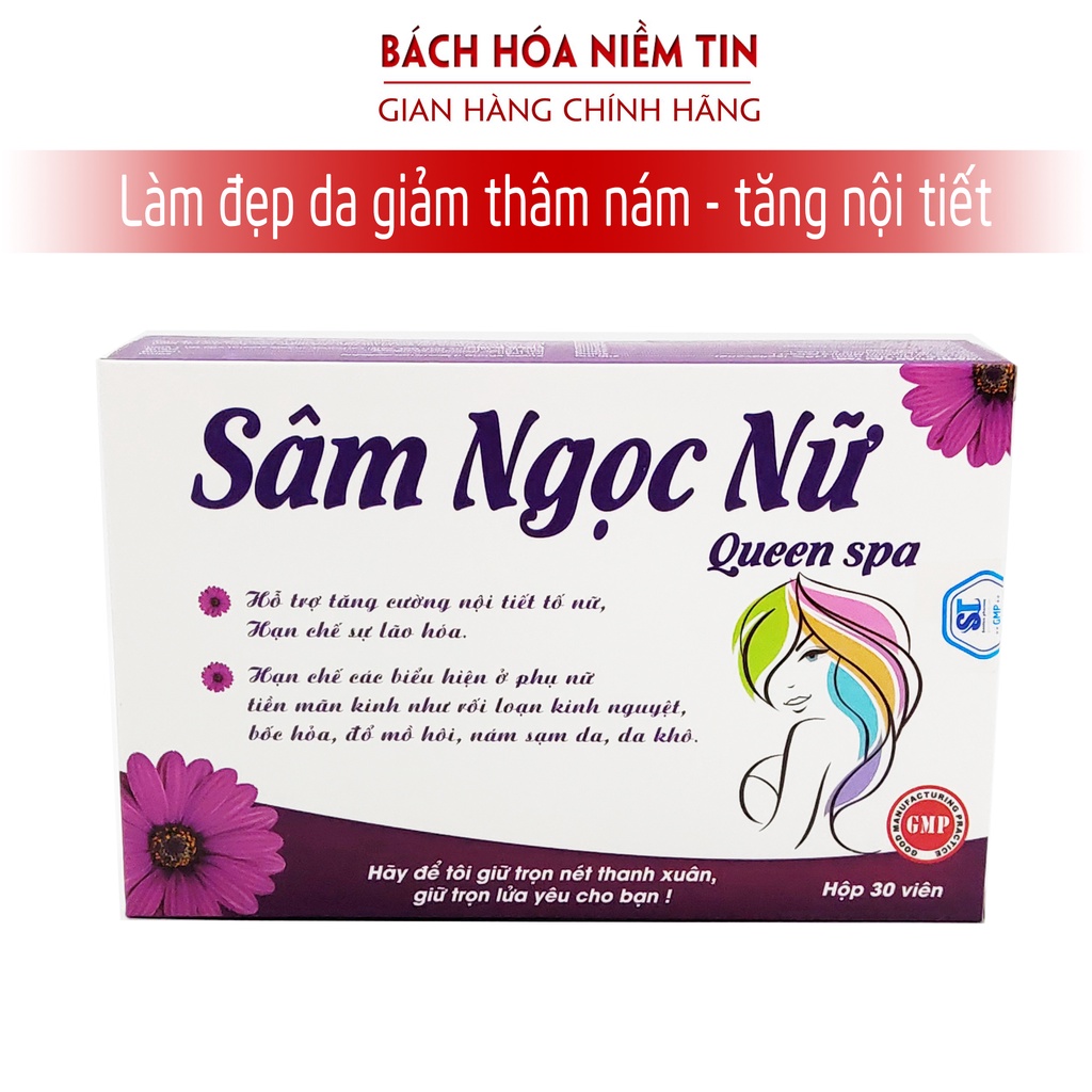 Viên uống tăng nội tiết tố nữ SÂM NGỌC NỮ Queen Spa, giảm nám sạm da, ổn định vòng kinh, tăng sinh lý nữ – Vỉ 30 viên