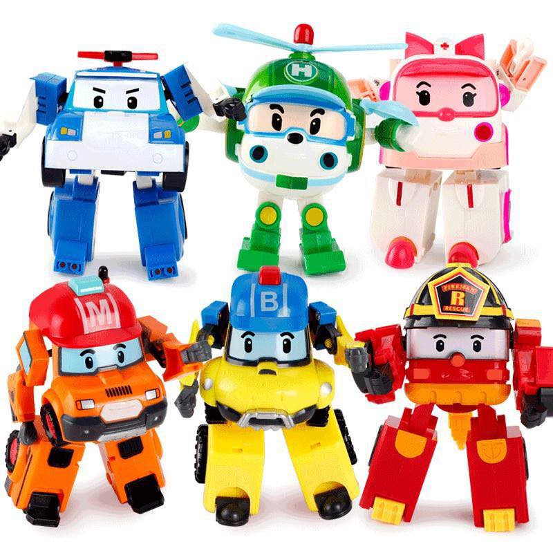 Bộ 6 đồ chơi xe oto biến hình thành robot Robocar Poli độc đáo vui nhộn cho bé, Đồ chơi biến hình biệt đội Robocar