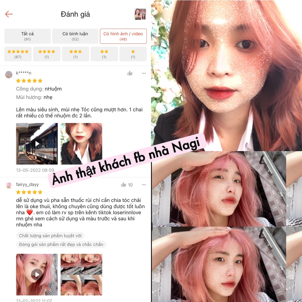Dầu gội nhuộm tóc màu Nâu Hồng Nagi PINK BROWN 03 chiết xuất từ thiên nhiên chai 400ml