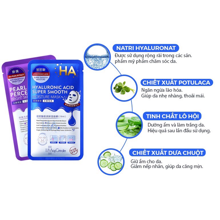 Mặt Nạ HA – Mặt nạ Xanh Tím – Mặt Nạ Dưỡng Ẩm – Mask Dưỡng Trắng Da HA Maycreate Nội Địa Trung 1 Miếng