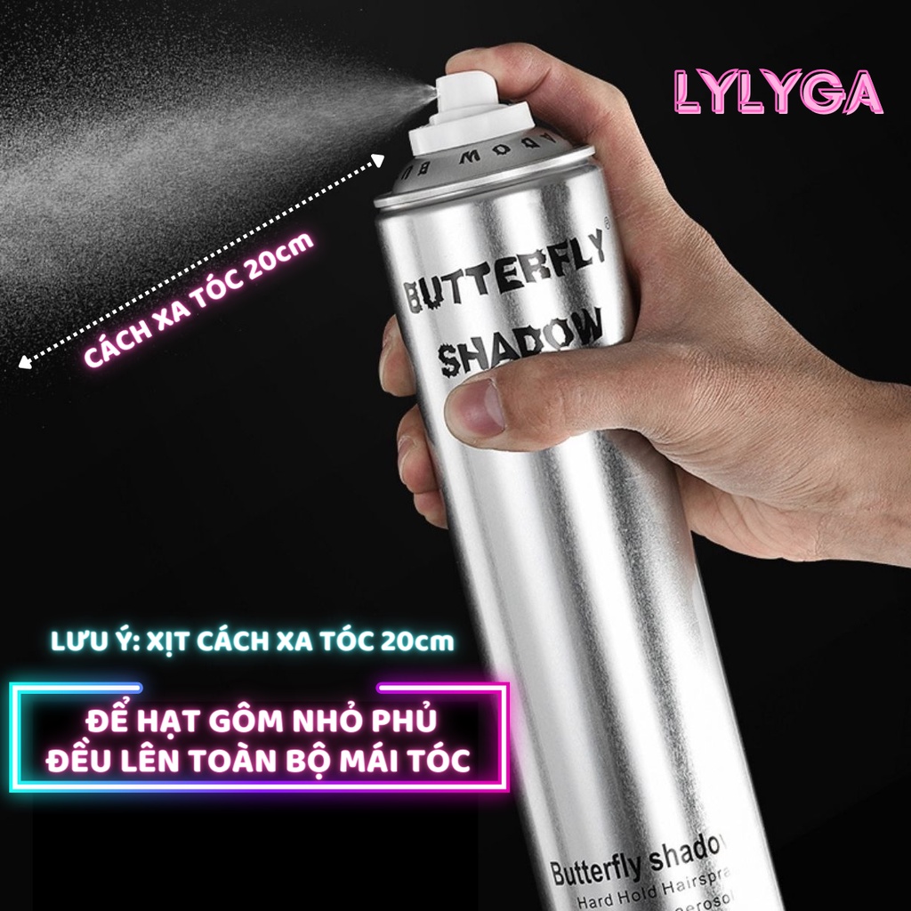 Gôm xịt tóc Butterfly Shadow 150ml 320ml 600ml Chính hãng, Gôm bạc giữ nếp tạo kiểu nam nữ GM01
