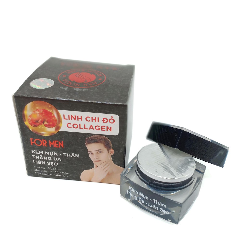 Kem mụn dành cho nam giới trắng da xóa vết thâm liền sẹo rỗ dưỡng chất Linh Chi Đỏ – Collagen For Men SAN NORA 20g