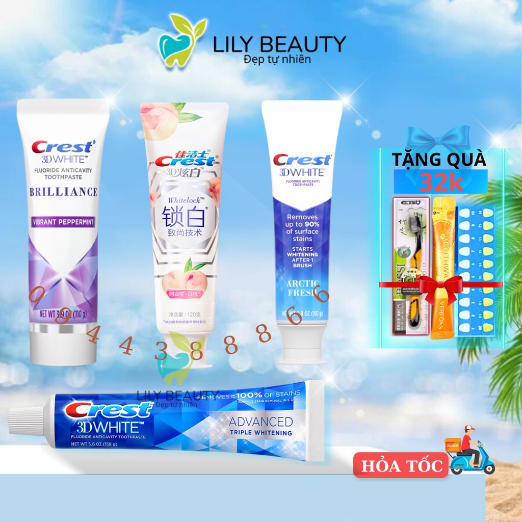 Kem đánh răng Crest 3D White Brilliance (Mall Trung Mỹ) Tẩy trắng răng – Bảo vệ men răng 24h