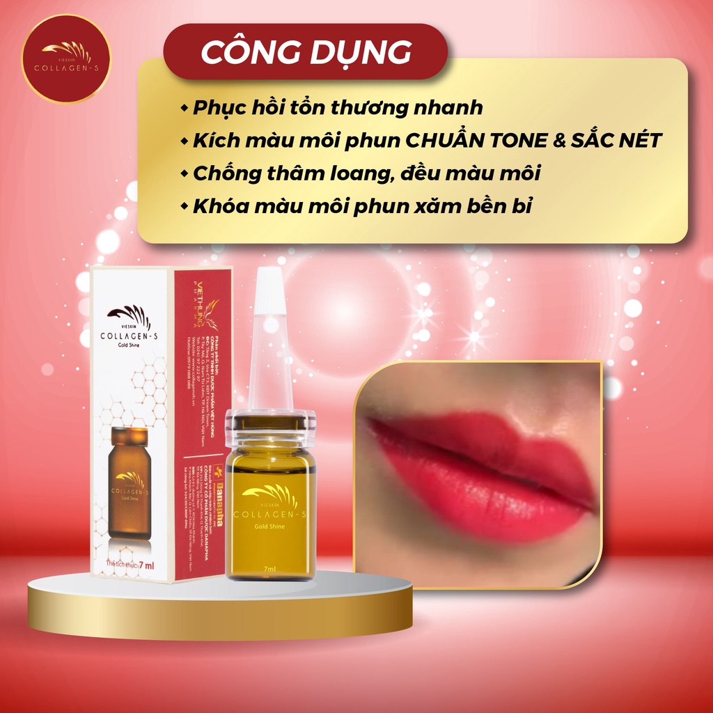 Tinh chất dưỡng kích màu môi sau phun xăm Vieskin GoldShine, collagen tươi kích màu sắc nét, tự nhiên, căng bóng, 7ml