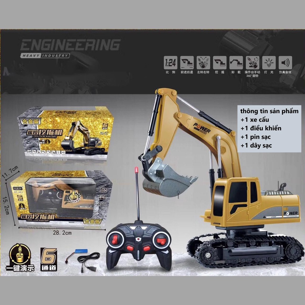 Máy xúc điều khiển từ xa đồ chơi cho bé có gầu sắt, bánh xích, đồ chơi điều khiển từ xa cho trẻ em BOBIKIDS MX01