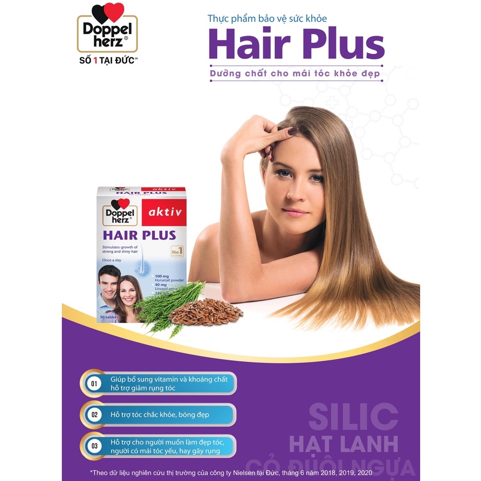 Viên uống Chống Rụng Tóc và Kích Thích Mọc Tóc Doppelherz Hair Plus (Hộp 30 viên)
