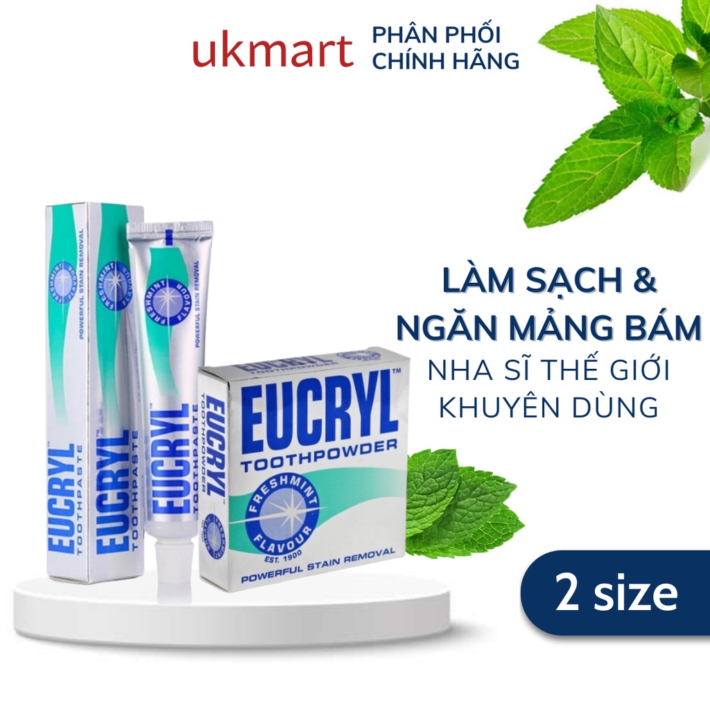 Kem Đánh Răng Eucryl 62g, Bột Tẩy Trắng Răng Eucryl 50g Giúp Sạch Miệng Trắng Răng, Hơi Thở Thơm Mát